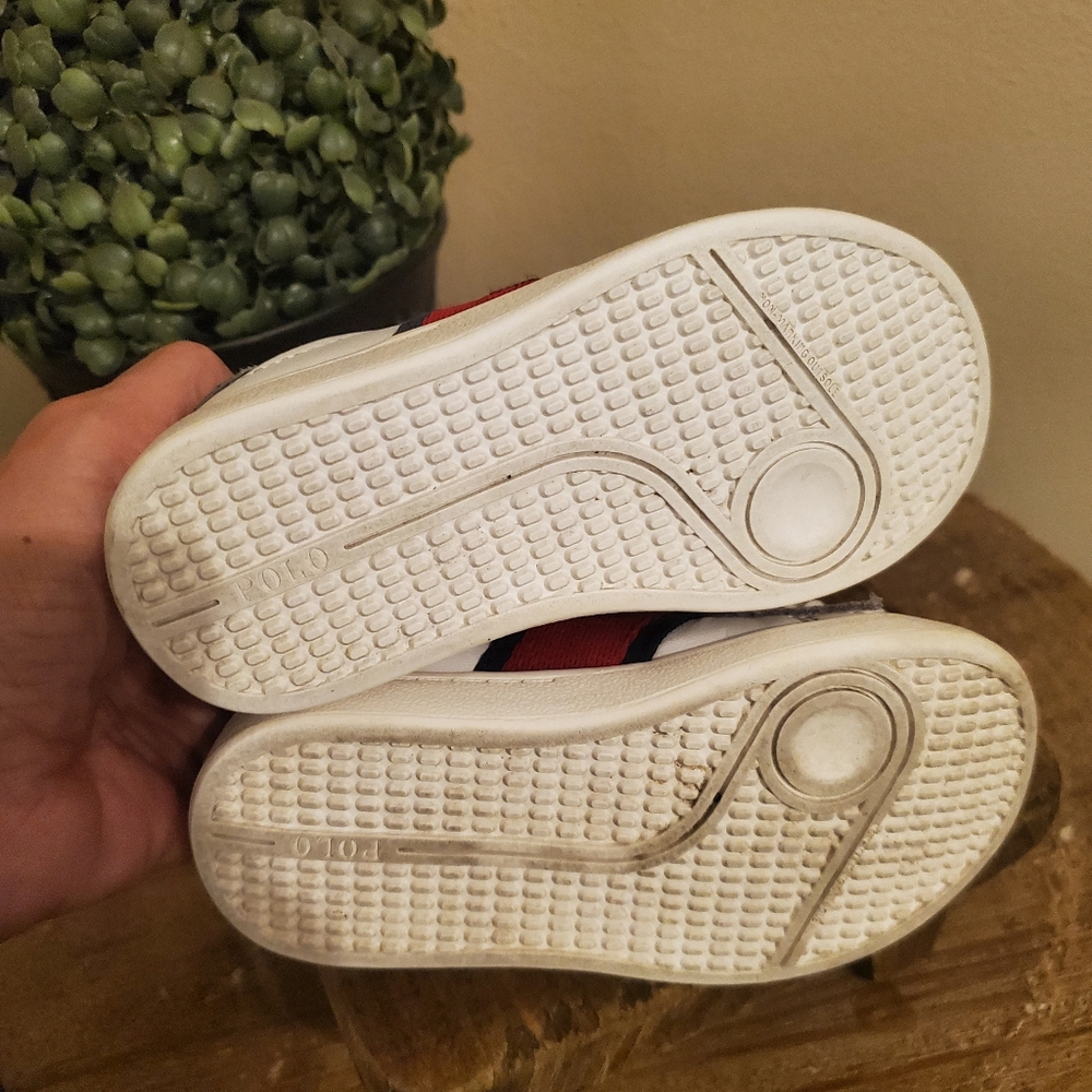 POLO RALPH LAUREN Quilton Bear White Red Blue Striped Embroidered Bear Shoes T7 - Picture 9 of 10